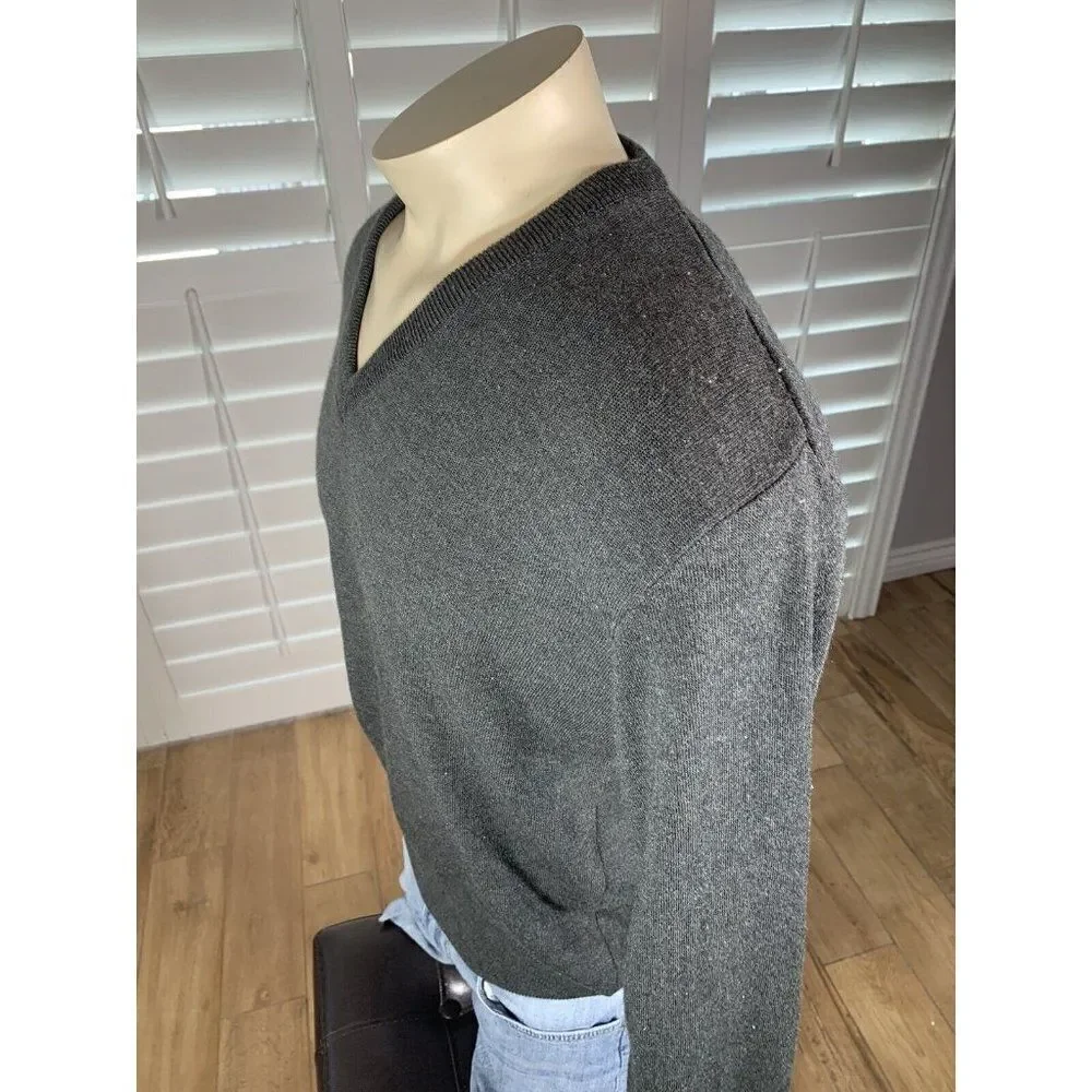 VTG 80s Jantzen Gray V-Neck Sweater Adult Large USA Made Lightweight Grandpa